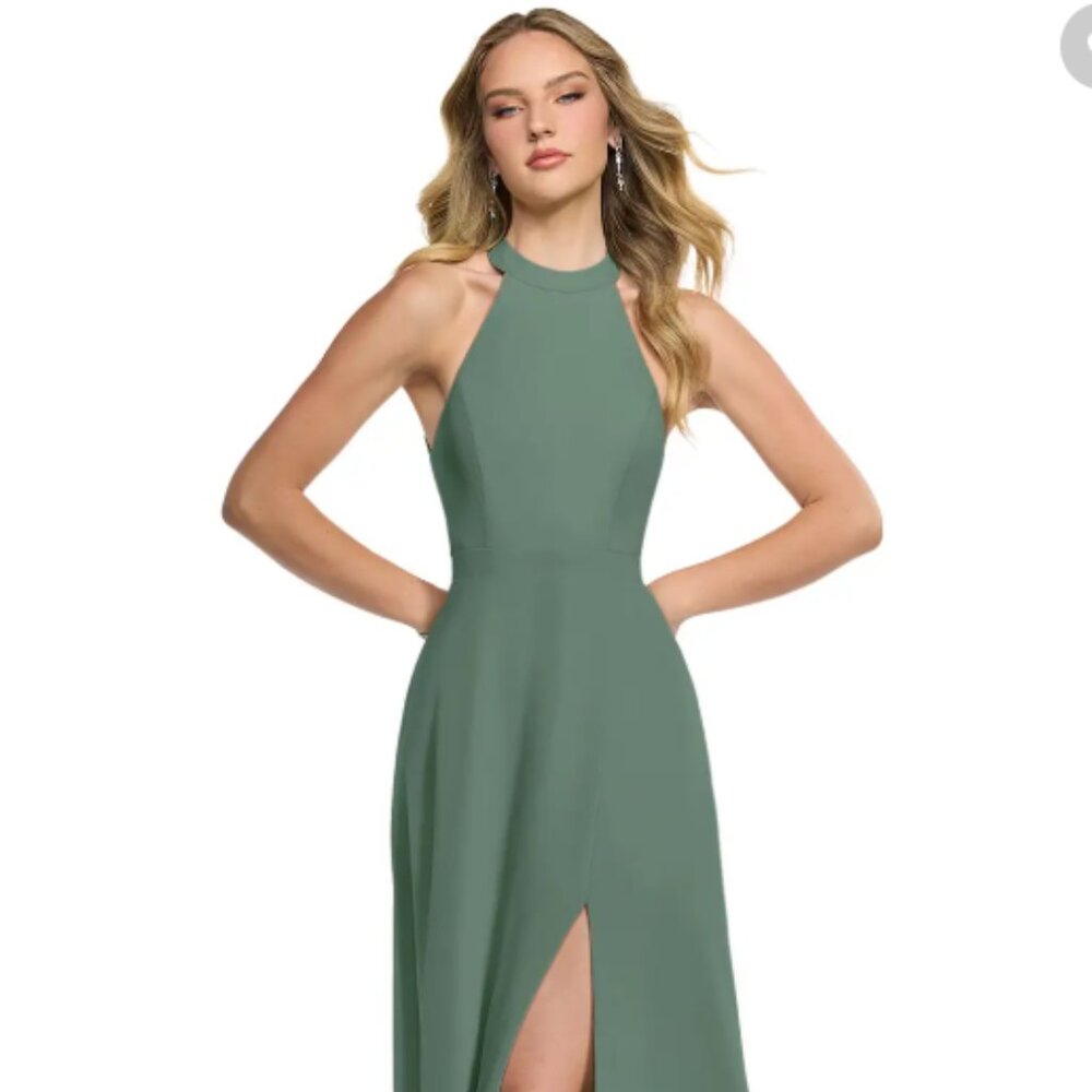 Azazie Clarice Eucalyptus A-Line Halter Chiffon Dress Size A6